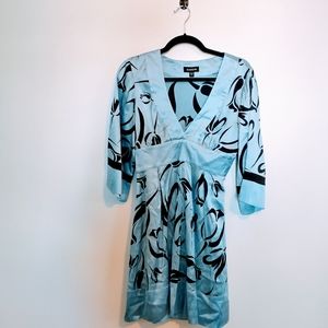 Bebe Blue V-Neck Bell Sleeve Cocktail Dress